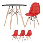Kit - Mesa Eames Eiffel 80 Cm Preto + 3 Cadeiras Estofadas Bo