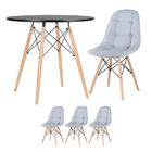 Kit - Mesa Eames Eiffel 80 Cm Preto + 3 Cadeiras Estofadas Bo