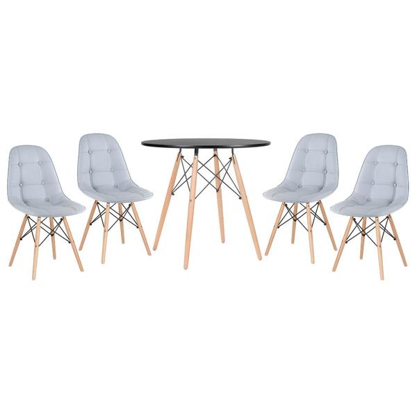 Kit - Mesa Eames Eiffel 80 Cm Preto + 4 Cadeiras Estofadas Ea