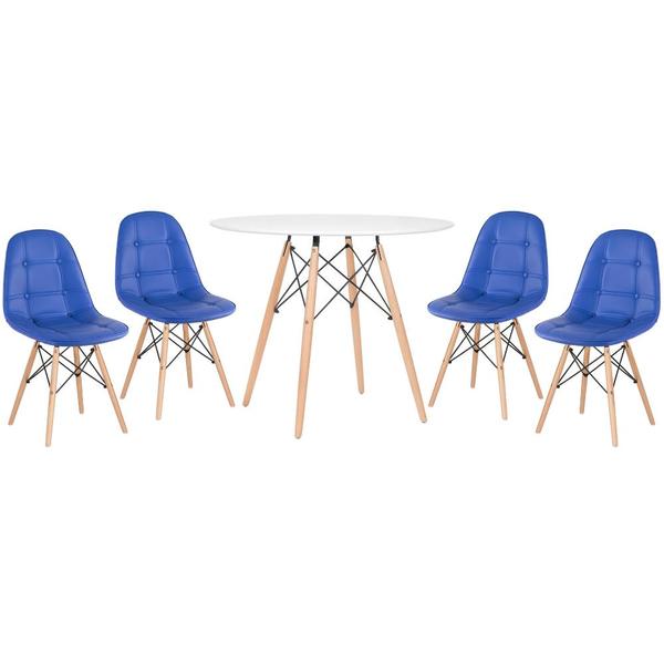 Kit - Mesa Eames Eiffel 90 Cm Branco + 4 Cadeiras Estofadas B
