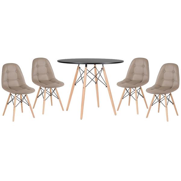 Kit - Mesa Eames Eiffel 90 Cm Preto + 4 Cadeiras Estofadas Bo