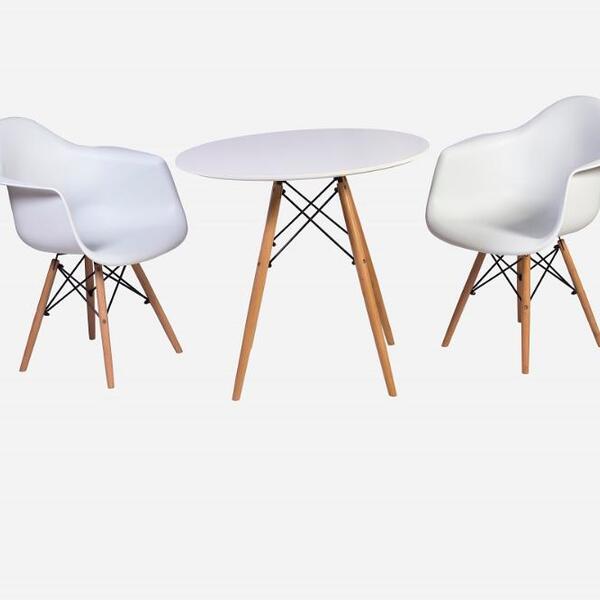 Kit Mesa Eiffel Branca 80cm + 2 Cadeiras Charles Eames Wood -