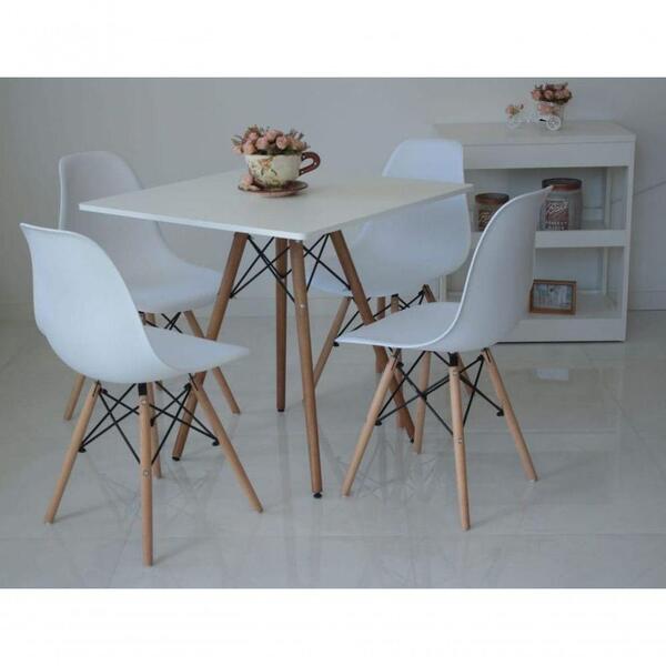 Kit Mesa Eiffel Branca Quadrada 80cm + 04 Cadeiras Eiffel