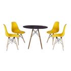 Kit Mesa Eiffel Preta 90cm E 04 Cadeiras Eiffel Amarelas
