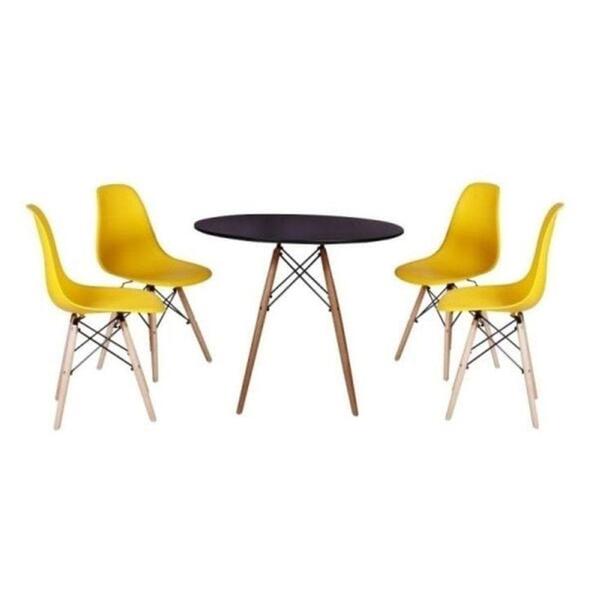 Kit Mesa Eiffel Preta 90cm E 04 Cadeiras Eiffel Amarelas