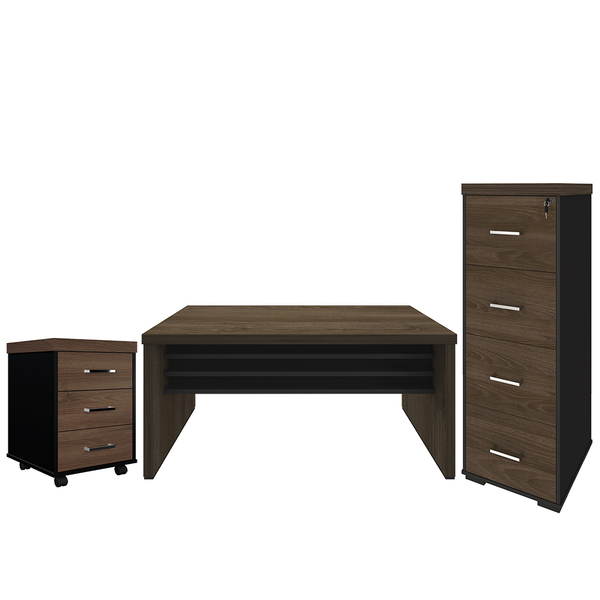 Kit Mesa Escritório 158cm Armário Arquivo E Gaveteiro Atria E