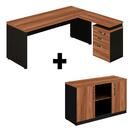 Kit Mesa Escritório Em "l" Com Gavetão + Armário Escritório C