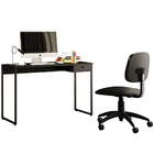 Kit Mesa Escritório Lead 1 Gaveta Industrial F01 Preto Fosco