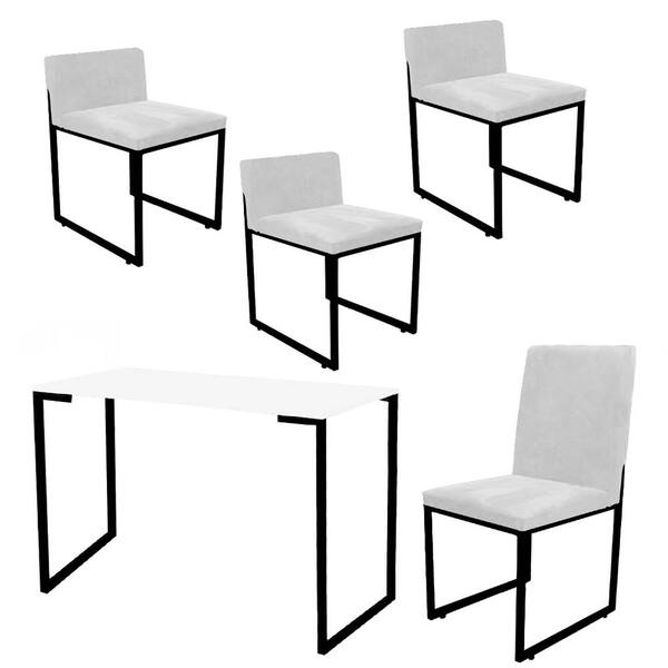 Kit Mesa Escrivaninha Com Cadeira Stan E 3 Poltronas Lee Tamp