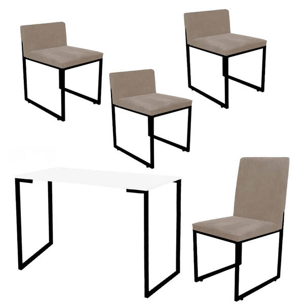 Kit Mesa Escrivaninha Com Cadeira Stan E 3 Poltronas Lee Tamp