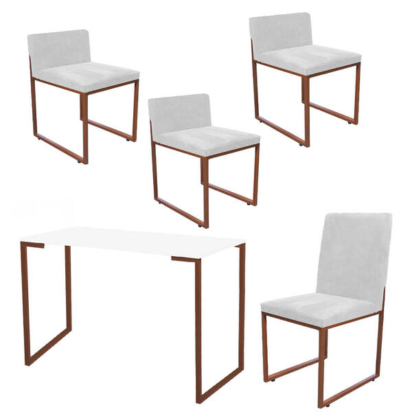 Kit Mesa Escrivaninha Com Cadeira Stan E 3 Poltronas Lee Tamp