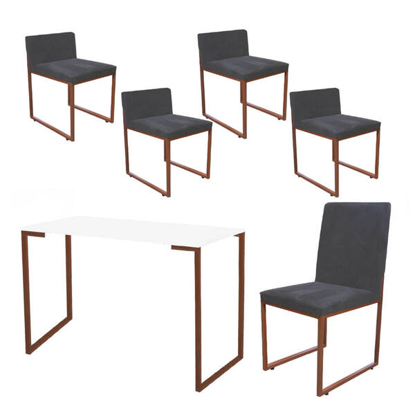 Kit Mesa Escrivaninha Com Cadeira Stan E 4 Poltronas Lee Tamp