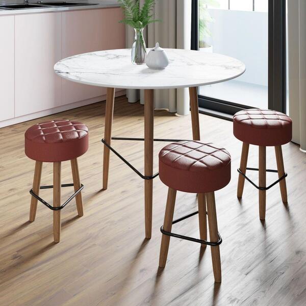 Kit Mesa Gardênia Carrara E 3 Banquetas Vermelhas