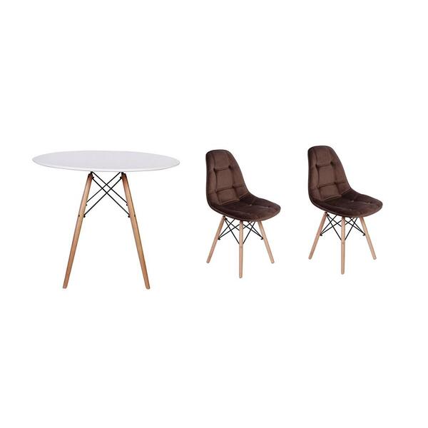 Kit Mesa Jantar Eiffel 100cm Branca + 02 Cadeiras Botonê Velu