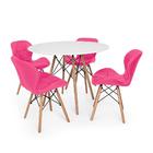 Kit Mesa Jantar Eiffel 100cm Branca + 04 Cadeiras Slim - Rosa