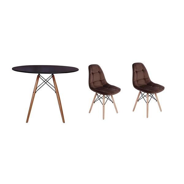 Kit Mesa Jantar Eiffel 100cm Preta + 02 Cadeiras Botonê Velud
