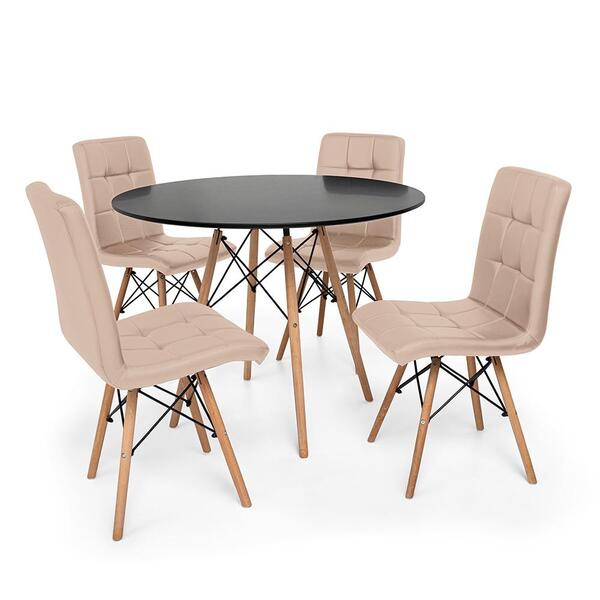 Kit Mesa Jantar Eiffel 100cm Preta + 04 Cadeiras Gomos - Nude