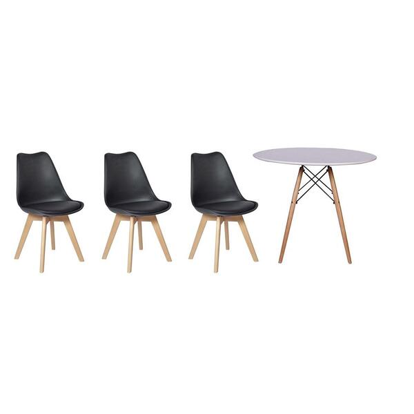 Kit Mesa Jantar Eiffel 120cm Branca + 03 Cadeiras Leda - Preta