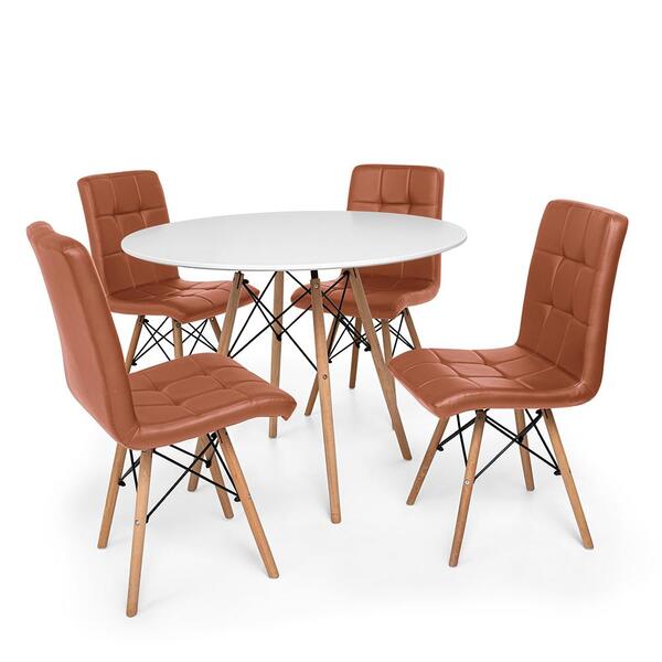 Kit Mesa Jantar Eiffel 120cm Branca + 04 Cadeiras Gomos - Mar