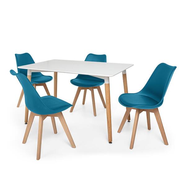 Kit Mesa Jantar Eiffel 120x80 Branca + 04 Cadeiras Leda - Tur