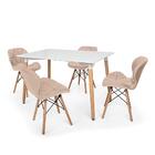 Kit Mesa Jantar Eiffel 120x80 Branca + 04 Cadeiras Slim - Nude