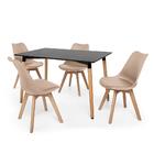 Kit Mesa Jantar Eiffel 120x80 Preta + 04 Cadeiras Leda - Nude