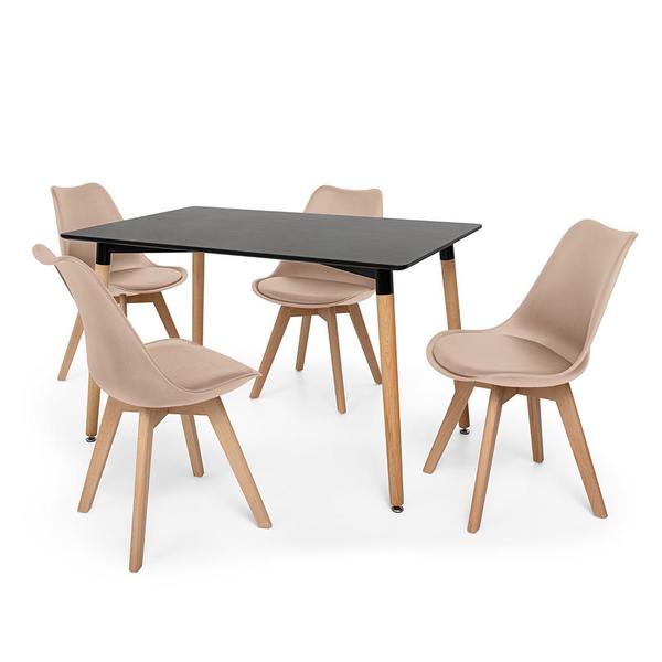 Kit Mesa Jantar Eiffel 120x80 Preta + 04 Cadeiras Leda - Nude