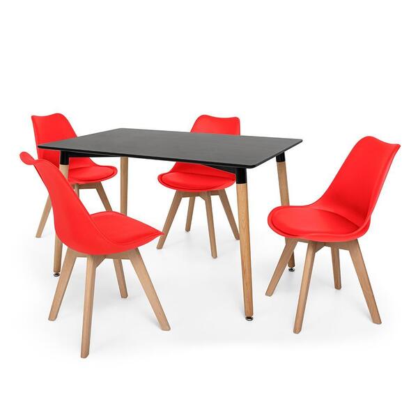 Kit Mesa Jantar Eiffel 120x80 Preta + 04 Cadeiras Leda - Verm
