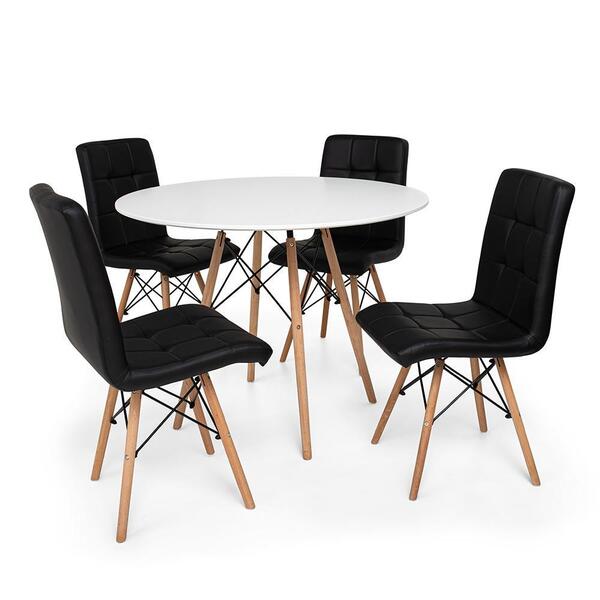 Kit Mesa Jantar Eiffel 80cm Branca + 04 Cadeiras Gomos - Preta