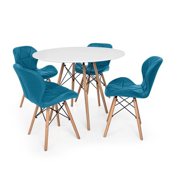 Kit Mesa Jantar Eiffel 80cm Branca + 04 Cadeiras Slim - Turqu