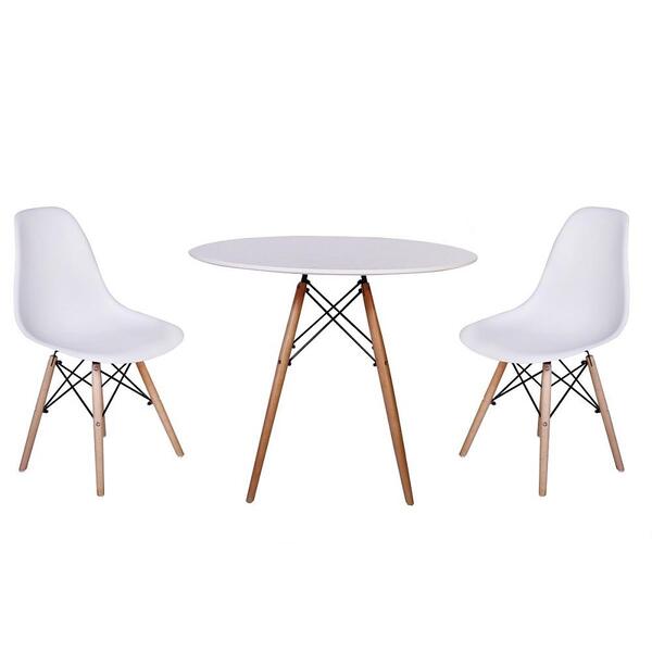 Kit Mesa Jantar Eiffel 80cm Branca + 2 Cadeiras Charles Eames