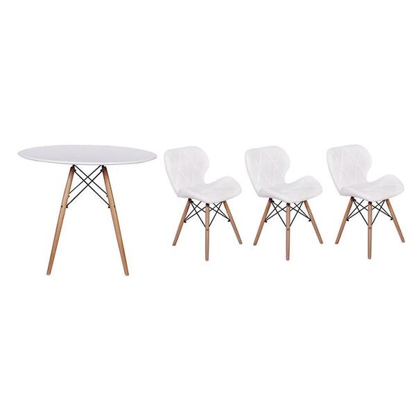 Kit Mesa Jantar Eiffel 80cm Branca E 2 Cadeiras Slim Branca