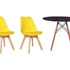 Kit Mesa Jantar Eiffel 80cm Preta + 02 Cadeiras Leda - Amarela
