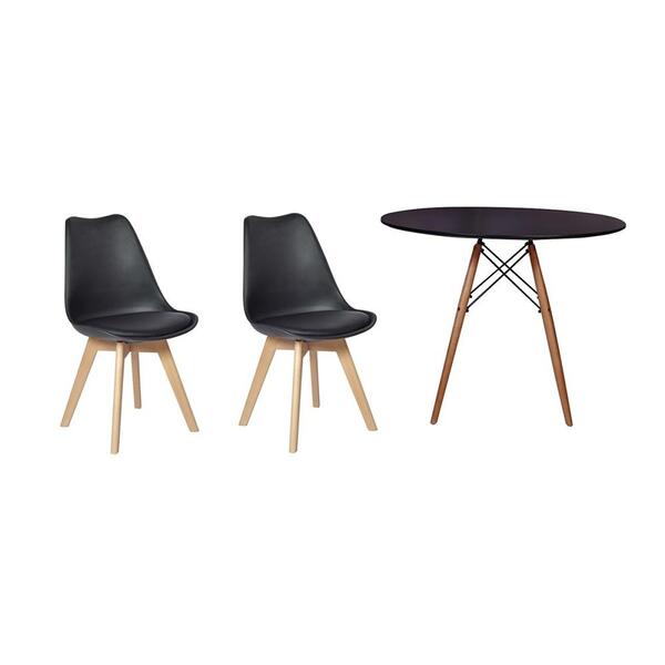 Kit Mesa Jantar Eiffel 80cm Preta + 02 Cadeiras Leda - Preta