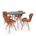 Kit Mesa Jantar Eiffel 80cm Preta + 04 Cadeiras Slim - Marrom