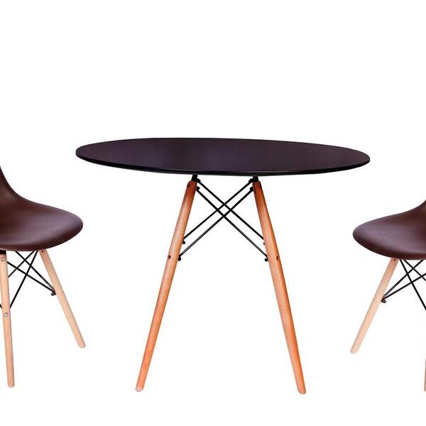 Kit Mesa Jantar Eiffel 80cm Preta + 2 Cadeiras Charles Eames