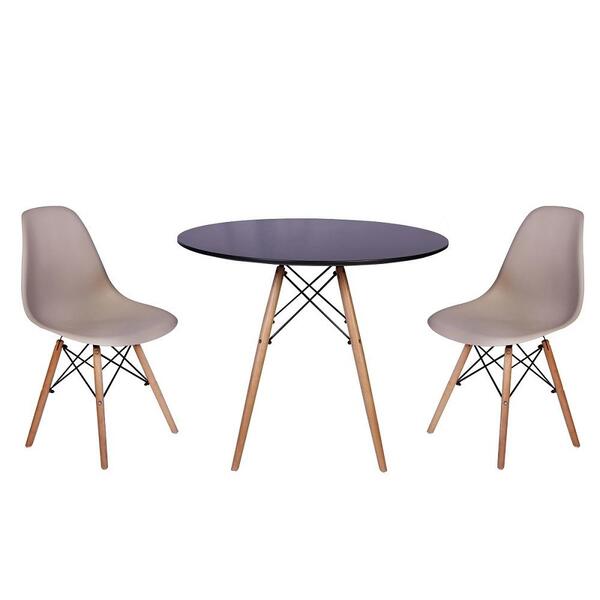 Kit Mesa Jantar Eiffel 80cm Preta + 2 Cadeiras Charles Eames