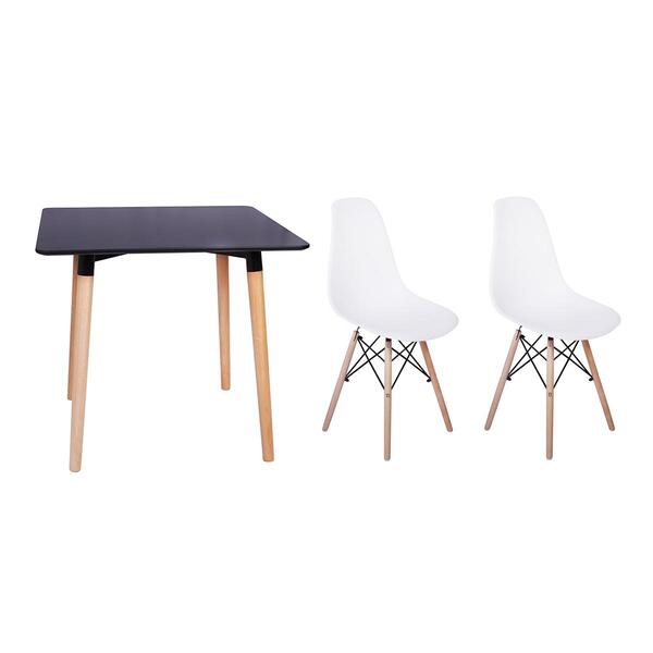 Kit Mesa Jantar Eiffel 80x80 Preta + 02 Cadeiras Charles Eame