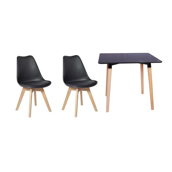 Kit Mesa Jantar Eiffel 80x80 Preta + 02 Cadeiras Leda - Preta