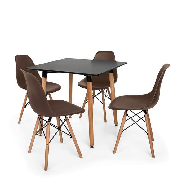 Kit Mesa Jantar Eiffel 80x80 Preta + 04 Cadeiras Charles Eame