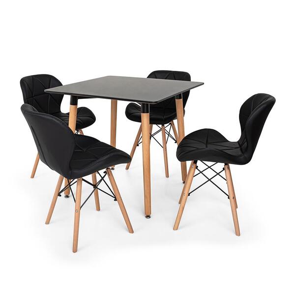 Kit Mesa Jantar Eiffel 80x80 Preta + 04 Cadeiras Slim - Preta