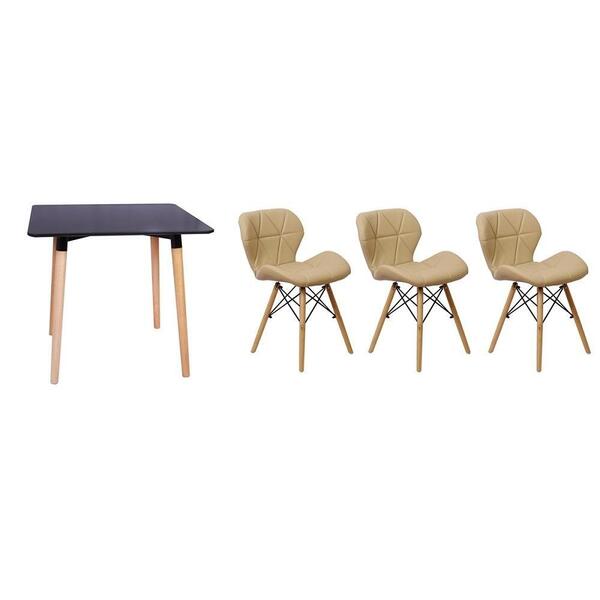 Kit Mesa Jantar Eiffel 80x80 Preta E 03 Cadeiras Slim Nude
