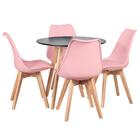 Kit - Mesa Leda 80 Cm Preto + 4 Cadeiras Leda Rosa Claro