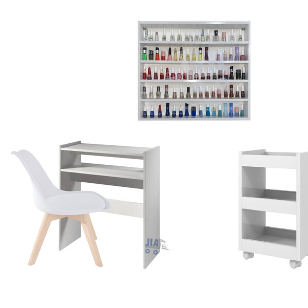 Kit Mesa Manicure + Carrinho Auxiliar + 2 Porta Esmaltes Prat