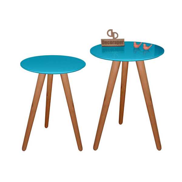 Kit Mesa Mesinha De Canto Lateral Tripé Laqueada Com Vidro 35