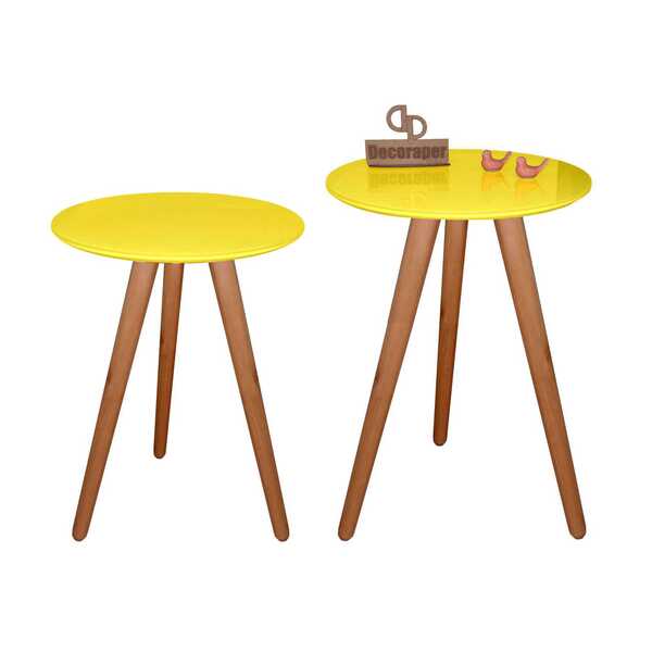 Kit Mesa Mesinha De Canto Lateral Tripé Laqueada Com Vidro 35