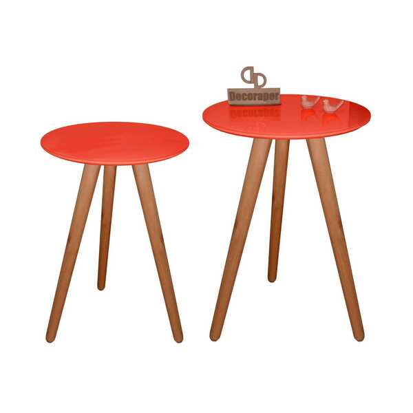 Kit Mesa Mesinha De Canto Lateral Tripé Laqueada Com Vidro 35