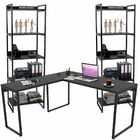 Kit Mesa Para Escritório Industrial Em L Com 2 Estantes Com 5