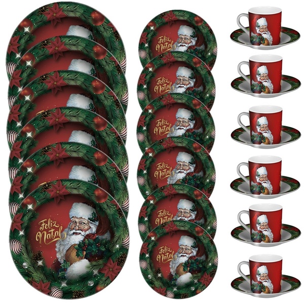 Kit Mesa Posta Natal 18 Peças Melamina Prato De Jantar, Sobre