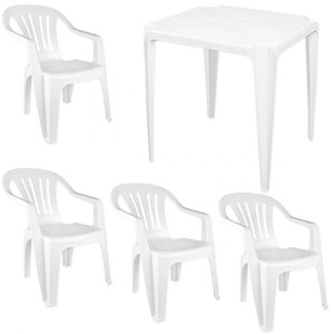 Kit Mesa Quadrada Bela Vista 4 Cadeiras Em Plastico Branca Leroy Merlin
